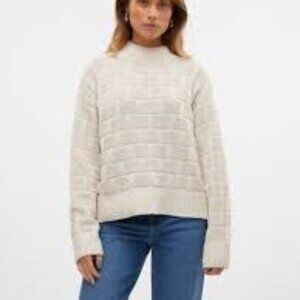 ZANkov | Beige 100% Merino Wool Mock Neck Checkerboard Knit Sweater